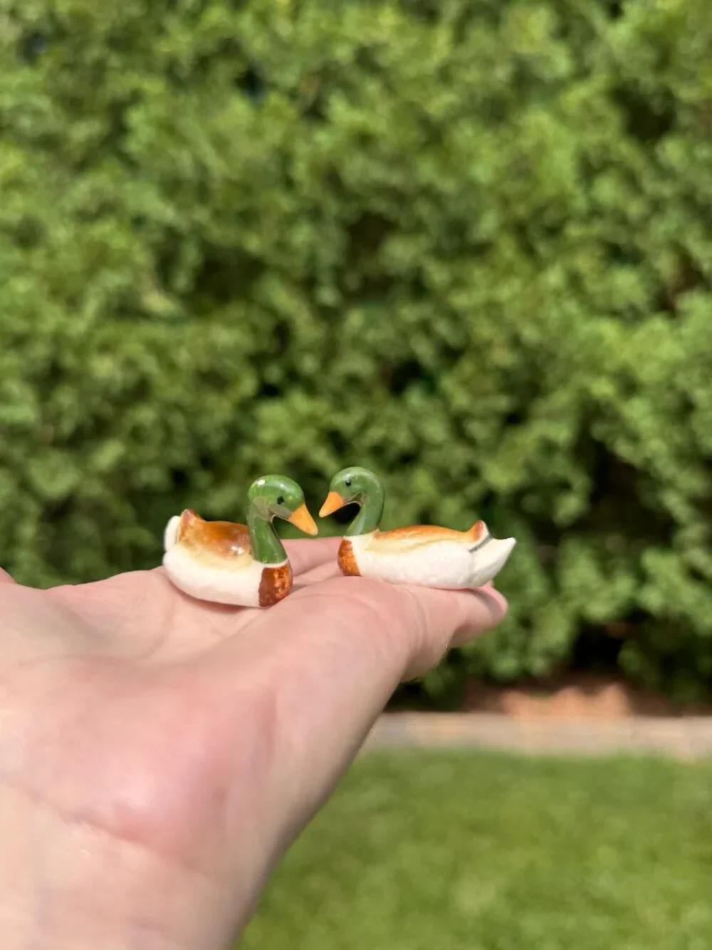 Vintage Mini Porcelain Mallard Duck Figurines Pair Cottage Decor